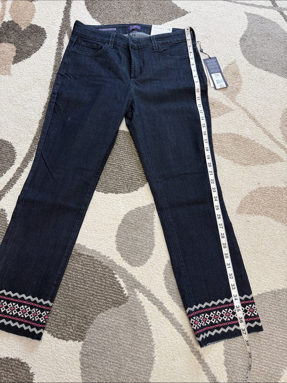NYDJ Dark Blue Jeans with Embroidered Ankle Trim